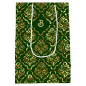 Goud  damast patroon op donkergroen medium cadeauzakje (Achterkant)