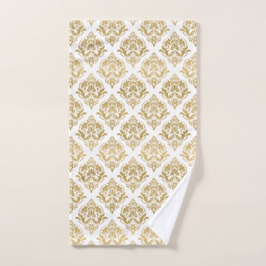 Goud  damast patroon op wit bad handdoek (Handdoek)