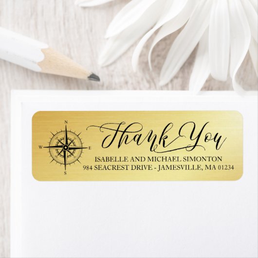 Goud Dank u retour adreslabels met kompas Etiket (Insitu)