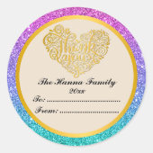 Goud Dank u Roze Paarse Blauwe Glitter achtergrond Ronde Sticker (Voorkant)
