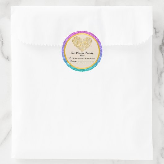 Goud Dank u Roze Paarse Blauwe Glitter achtergrond Ronde Sticker (Tas)