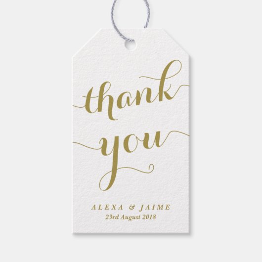 Goud Dank u Schattige Moderne Kalligrafie Party Fa Cadeaulabel (Voorkant)
