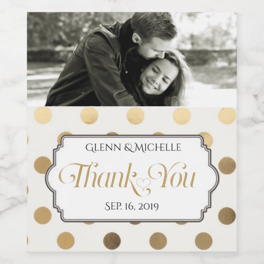 Goud dank u typografie foto aangepaste bruiloft wijn etiket (Enkel label)