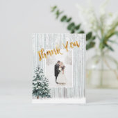 Goud Dank u, Winter bruiloft sneeuw pijnbomen Kaart (Staand voorkant)