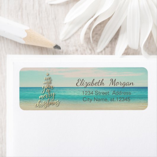 Goud dat we je een prettige kerst wensen, strand etiket (Insitu)