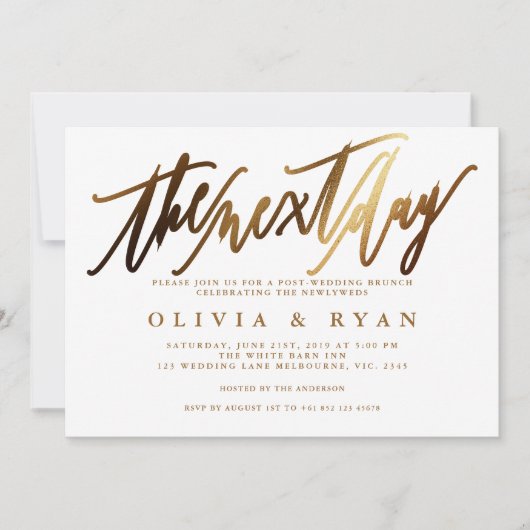 Goud de ochtend na de bruiloft brunch kaart (Voorkant)