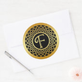 GOUD DECORATIEF MONOGRAM LETTER F RONDE STICKER (Envelop)