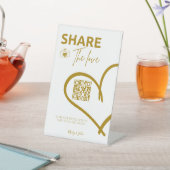 Goud Deel de liefde Trouwfoto Deel QR-code Reclamebord Met Voetstuk (Insitu)