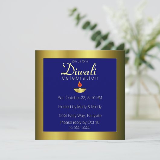 Goud Deepas in Om on Blue Kaart (Staand voorkant)