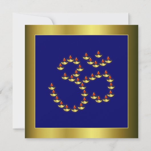 Goud Deepas in Om on Blue Kaart (Achterkant)