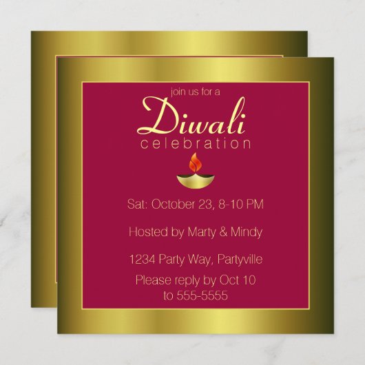 Goud Deepas in Om op Bright Bourgogne uitnodiging (Voorkant / Achterkant)