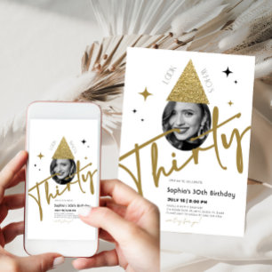 Goud Dertig 30e Verjaardag Uitnodiging met Foto