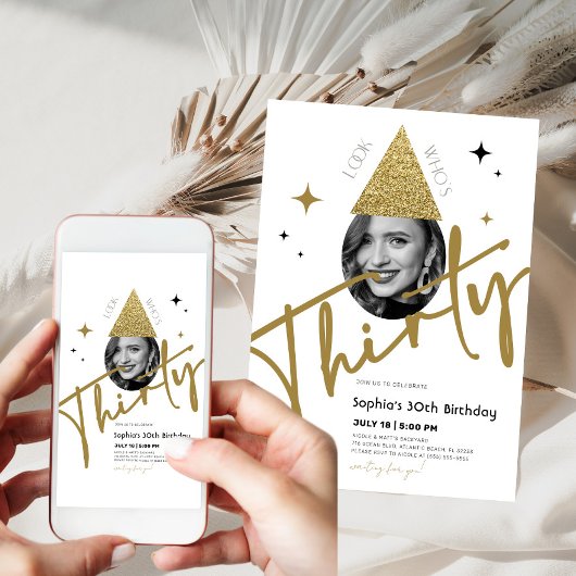 Goud Dertig 30e Verjaardag Uitnodiging met Foto