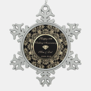 Goud Diamant 10e Huwelijksjubileum Tin Sneeuwvlok Ornament