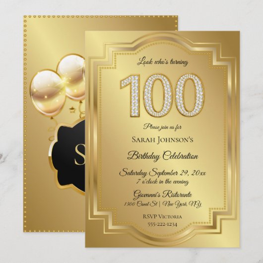 Goud & Diamanten 100e verjaardag Jubileum Kaart (Voorkant / Achterkant)
