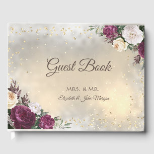 Goud Diamanten Bourgondië Bloemige Bruiloft Gastenboek