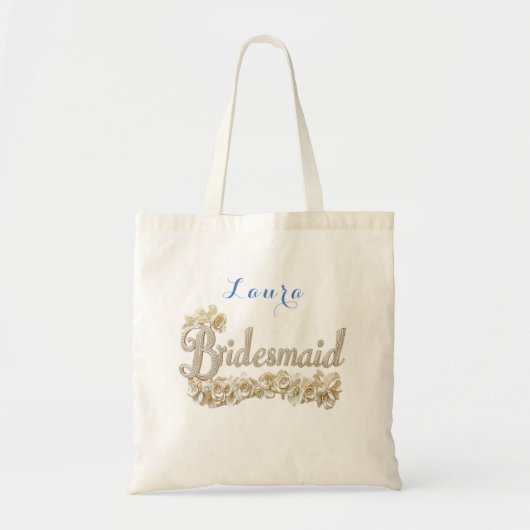 Goud & Diamanten Bruidsmeisje Elegante Witte Rozen Tote Bag (Voorkant)