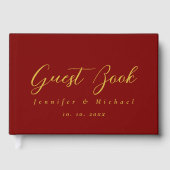 Goud & Diep Rood Kleuren Professioneel Modern Eleg Gastenboek (Voorkant)