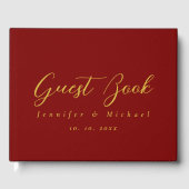 Goud & Diep Rood Kleuren Professioneel Modern Eleg Gastenboek (Voorkant)