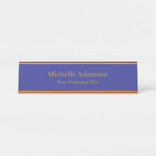 Goud & Diepblauw Kleur Professional Plain Modern Bureau Naambordje