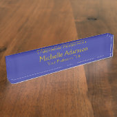 Goud & Diepblauw Kleur Professional Plain Modern Naambordje (Zijkant)