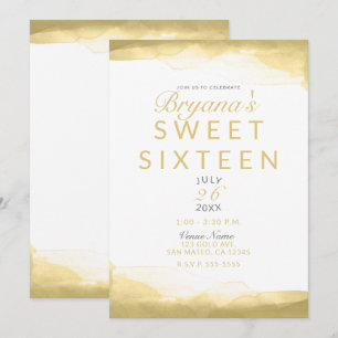 Goud Dijon Mosterd Aquarel Modern Chique Sweet 16 Kaart