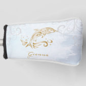 Goud dolfijn persoonlijk Golfhoofd Hoesje Golfheadcover (Voorkant)