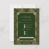 Goud Donker Groen Art Deco Song Aanvraag Bruiloft RSVP Kaartje (Voorkant)