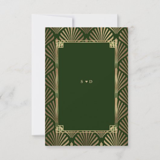 Goud Donker Groen Art Deco Song Aanvraag Bruiloft RSVP Kaartje (Achterkant)
