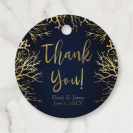 Goud & Donker Marineblauw Elegant Koraal Bruiloft Bedankjes Labels