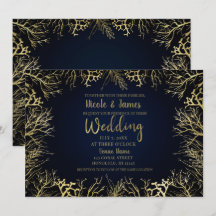 Goud & Donker Marineblauw Elegant Koraal Bruiloft