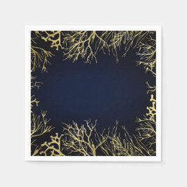 Goud & Donker Marineblauw Elegant Koraal Bruiloft Servet