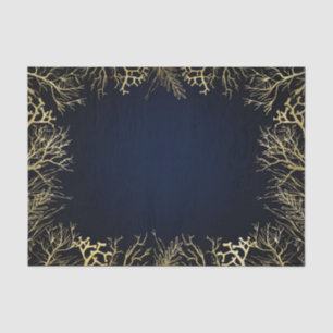 Goud & Donker Marineblauw Elegant Koraal Bruiloft Tissuepapier