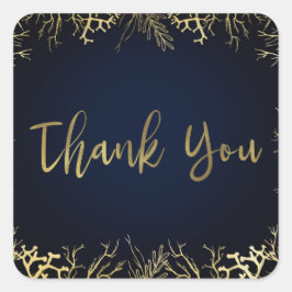 Goud & Donker Marineblauw Elegant Koraal Bruiloft Vierkante Sticker