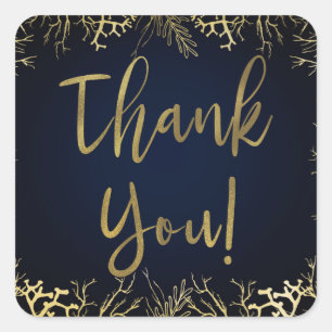 Goud & Donker Marineblauw Elegant Koraal Bruiloft Vierkante Sticker