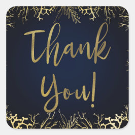 Goud & Donker Navy Blauwe Elegante Koren Wedding Vierkante Sticker