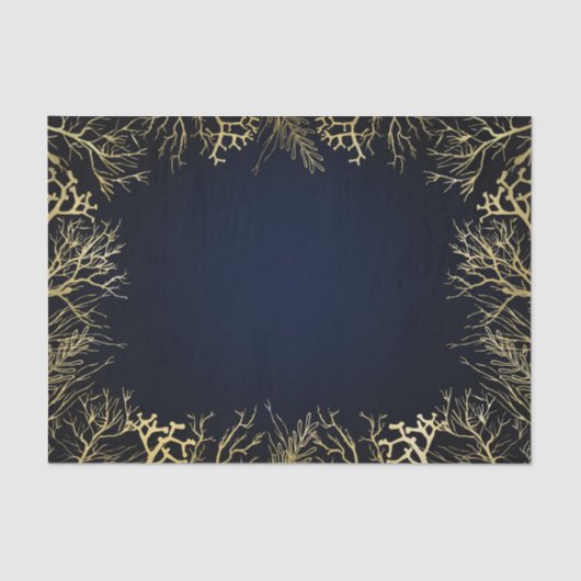 Goud & Donker Navyblauw Elegant Koraal Bruiloft Tissuepapier (Voorkant)