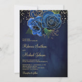 Goud Donker Royal Blue Floral Alles in één bruilof Kaart (Voorkant)