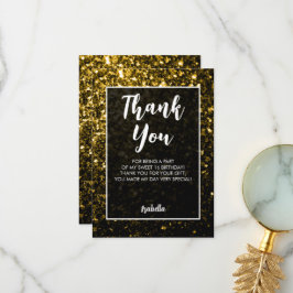 Goud donker sparkles Sweet 16 elegant script Bedankkaart