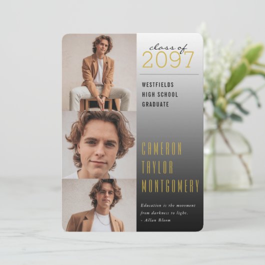 Goud donker tot licht Citaat 3 Foto modern Afstude Aankondiging (Staand voorkant)