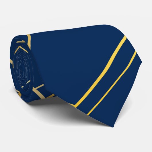 Goud Donkerblauw Abstract Strepen Stropdas (Opgerold)
