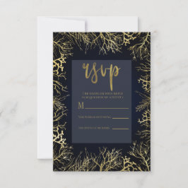 Goud & Donkerblauw Elegant Trouw-RSVP Koraal RSVP Kaartje