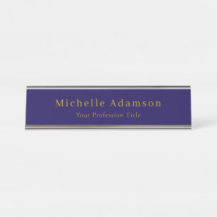 Goud & Donkerblauw Kleur Professional Plain Modern Bureau Naambordje
