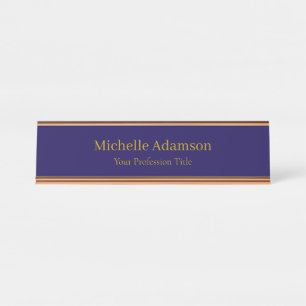 Goud & Donkerblauw Kleur Professional Plain Modern Bureau Naambordje