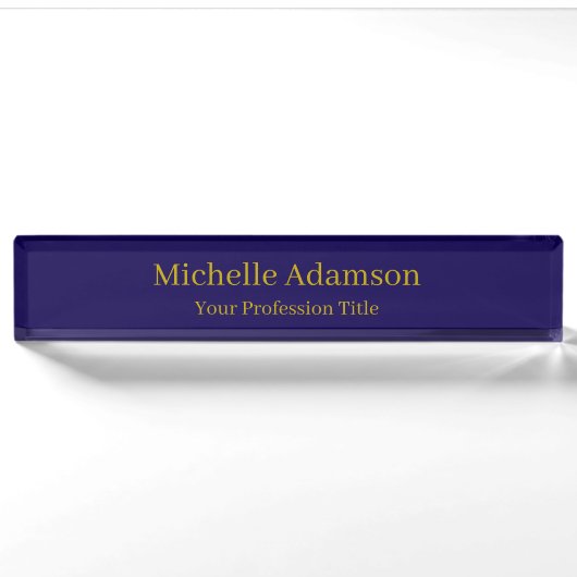 Goud & Donkerblauw Kleur Professional Plain Modern Naambordje (Voorkant)