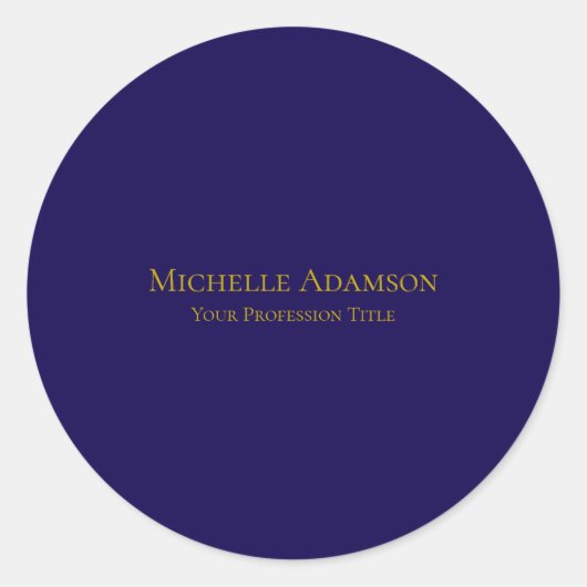 Goud & Donkerblauw Kleur Professional Plain Modern Ronde Sticker (Voorkant)