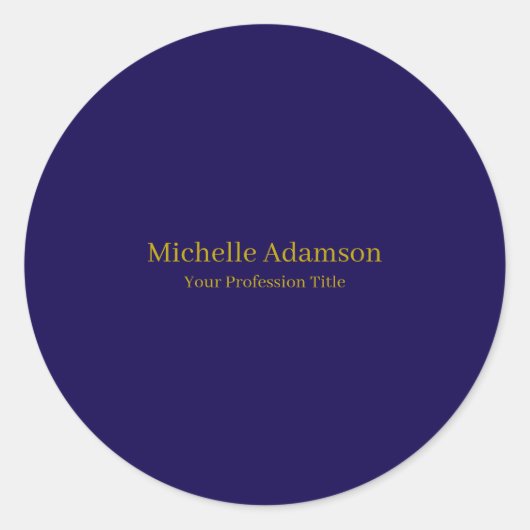 Goud & Donkerblauw Kleur Professional Plain Modern Ronde Sticker (Voorkant)
