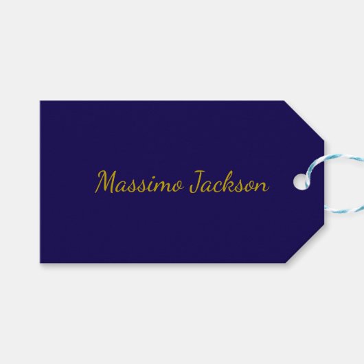 Goud & Donkerblauwe Kleur Professionele Eenvoudige Cadeaulabel (Voorkant (Horizontaal))