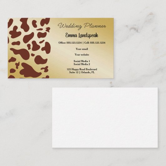 Goud & Donkerbruin Koe Print Visitekaartje (Voorkant / Achterkant)