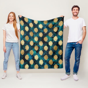 Goud & Donkergroen Galaxy Dharma Mandala Patroon Fleece Deken